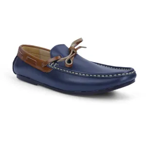 Bicolor Lace Leather Loafer Navy Beige