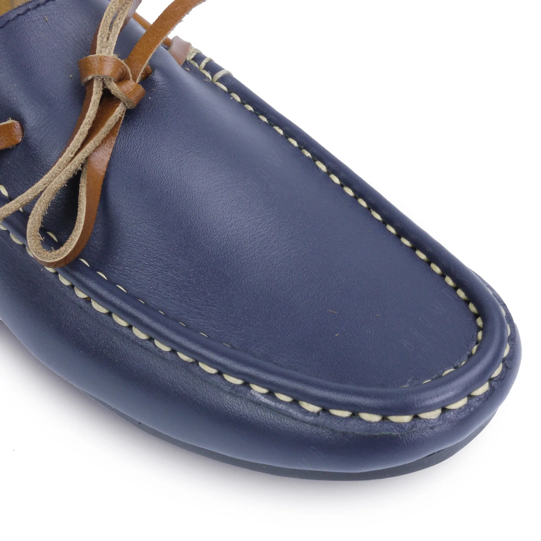 Bicolor Lace Leather Loafer Navy Beige