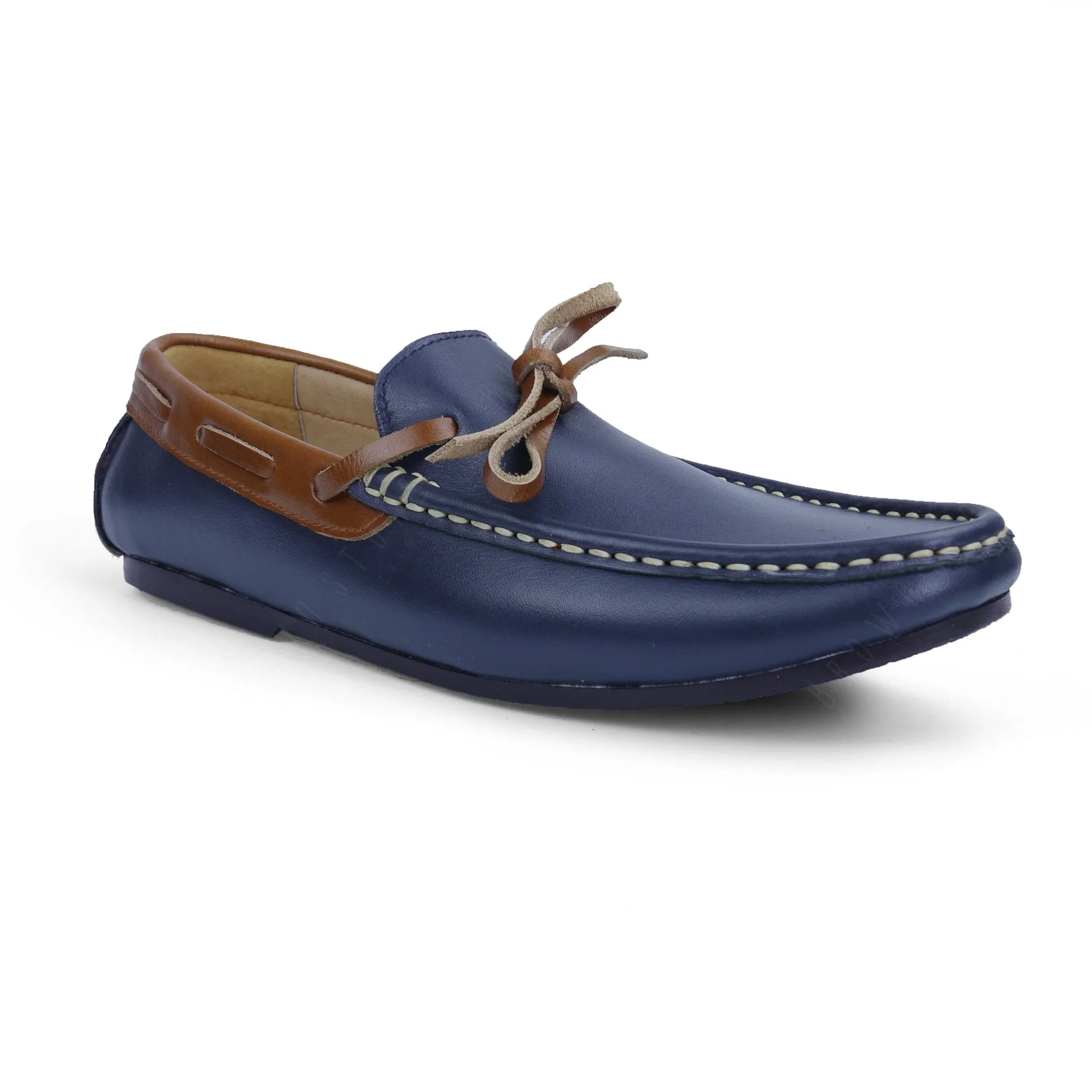Bicolor Lace Leather Loafer Navy Beige