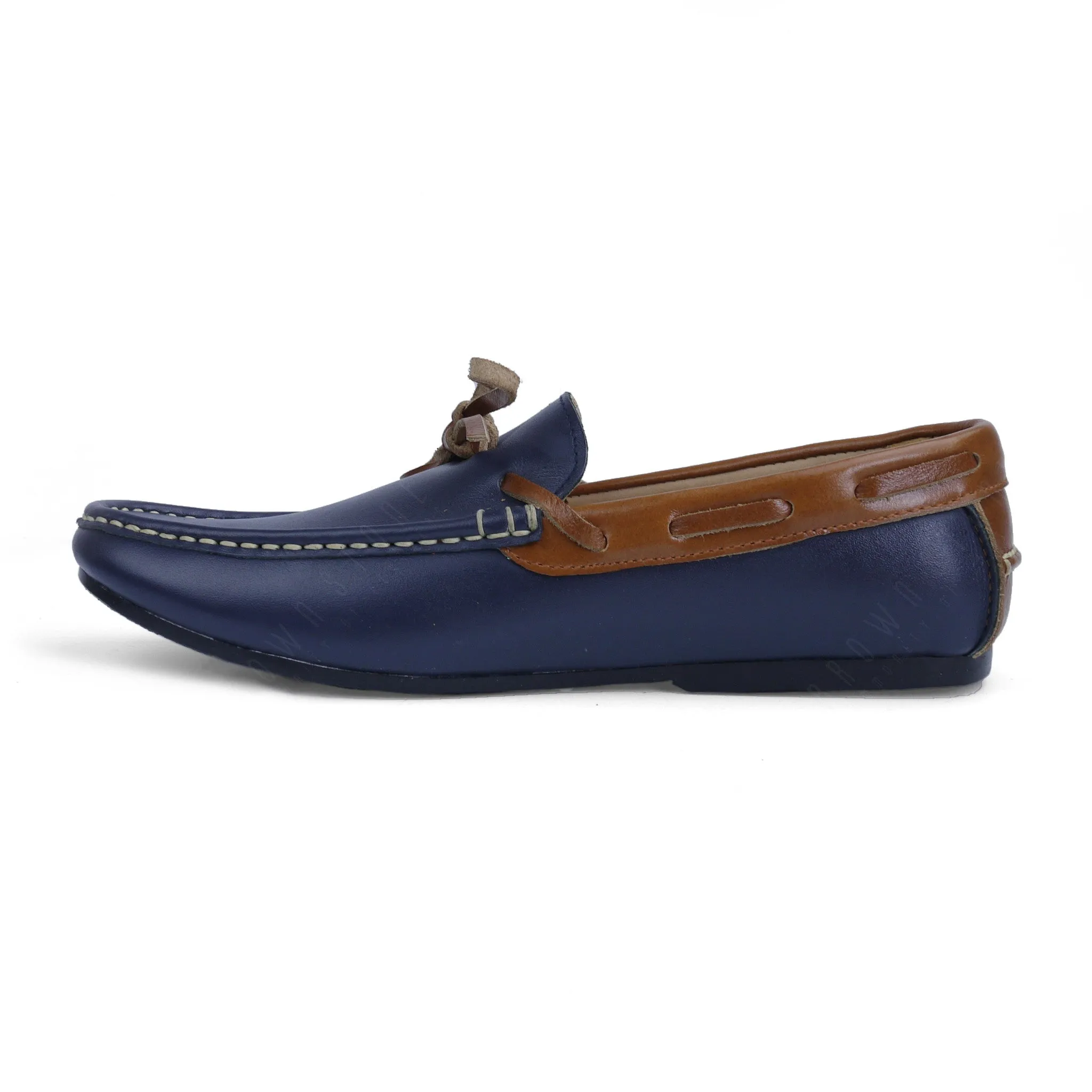 Bicolor Lace Leather Loafer Navy Beige
