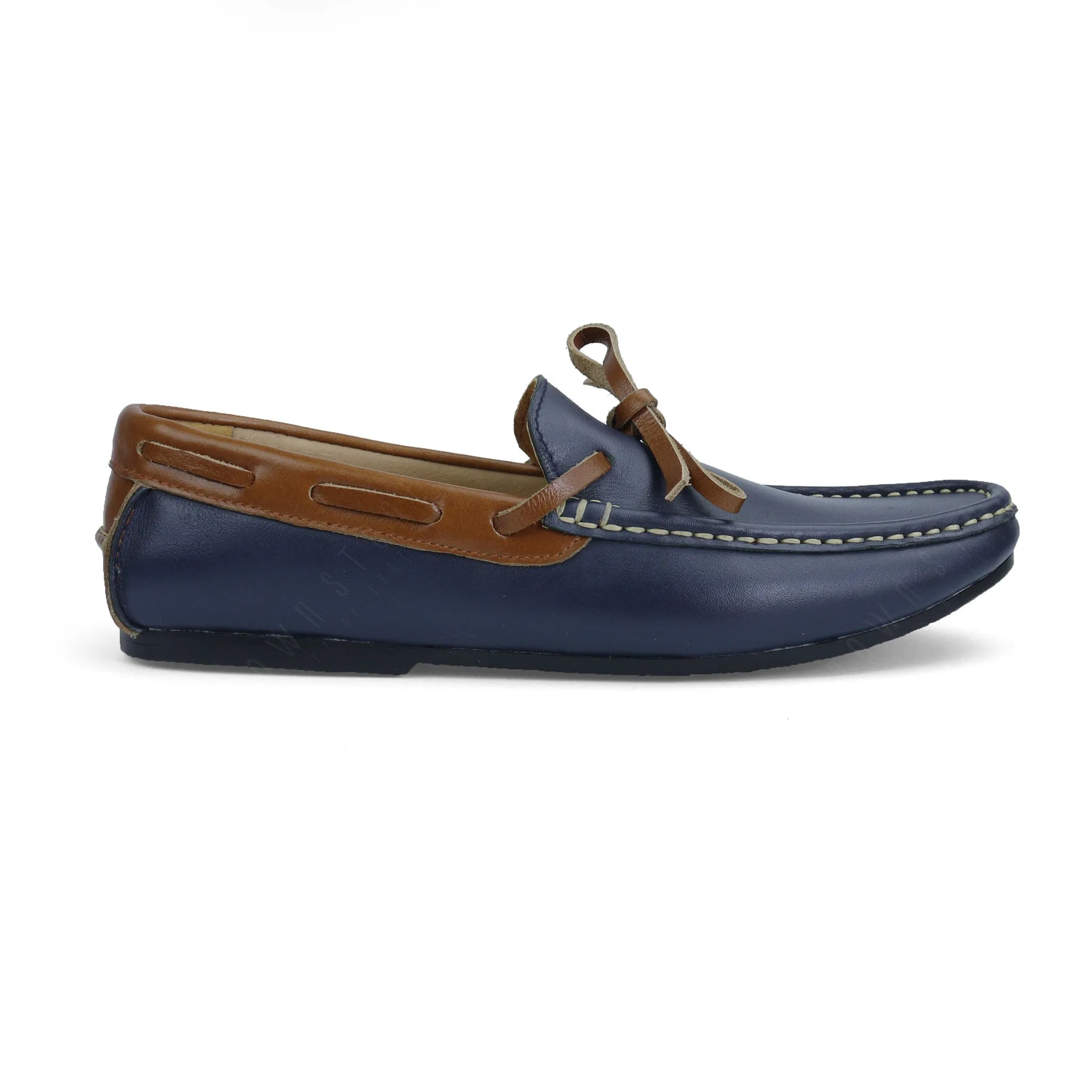 Bicolor Lace Leather Loafer Navy Beige