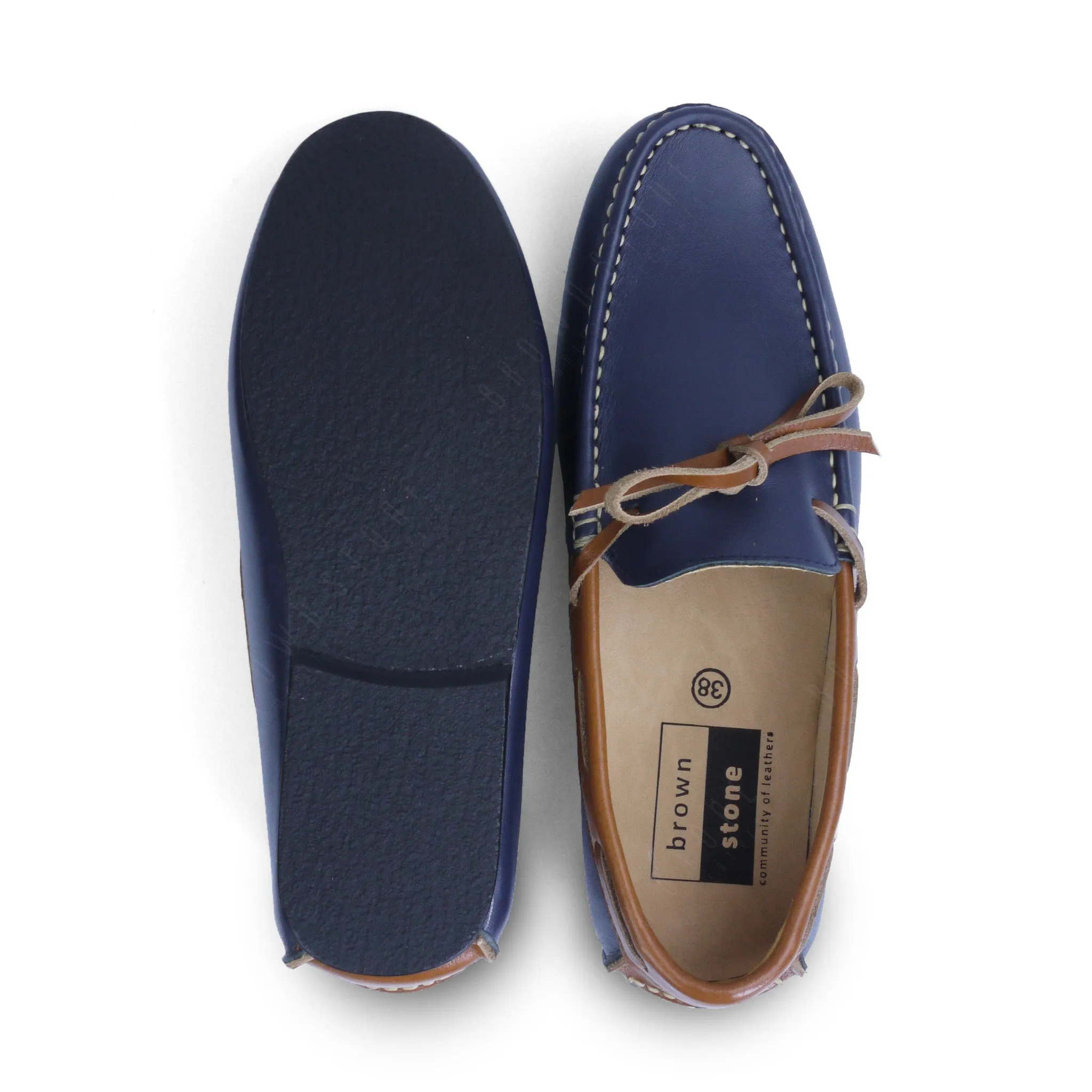 Bicolor Lace Leather Loafer Navy Beige