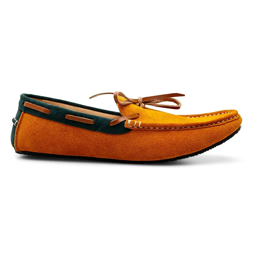 Bicolor Lace Leather Loafer Suede Mastard and Green