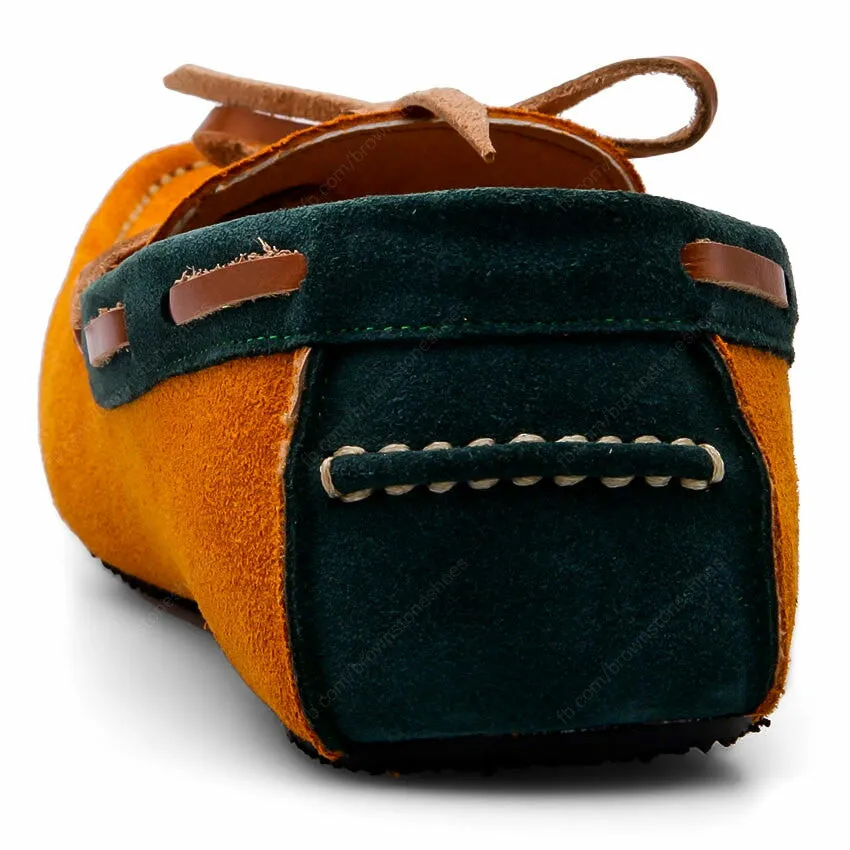 Bicolor Lace Leather Loafer Suede Mastard and Green