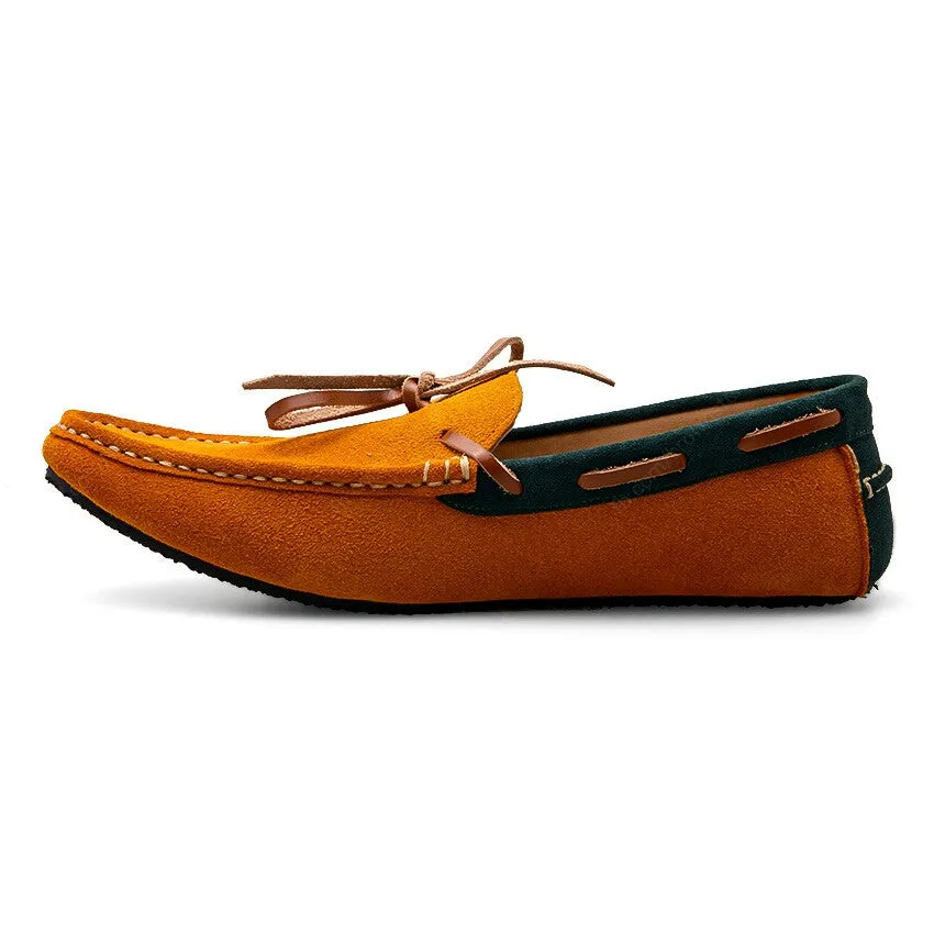 Bicolor Lace Leather Loafer Suede Mastard and Green