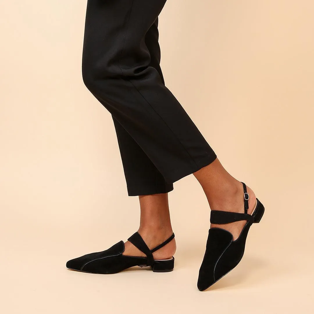 Black Suede Pointed Loafer   Elsie Strap