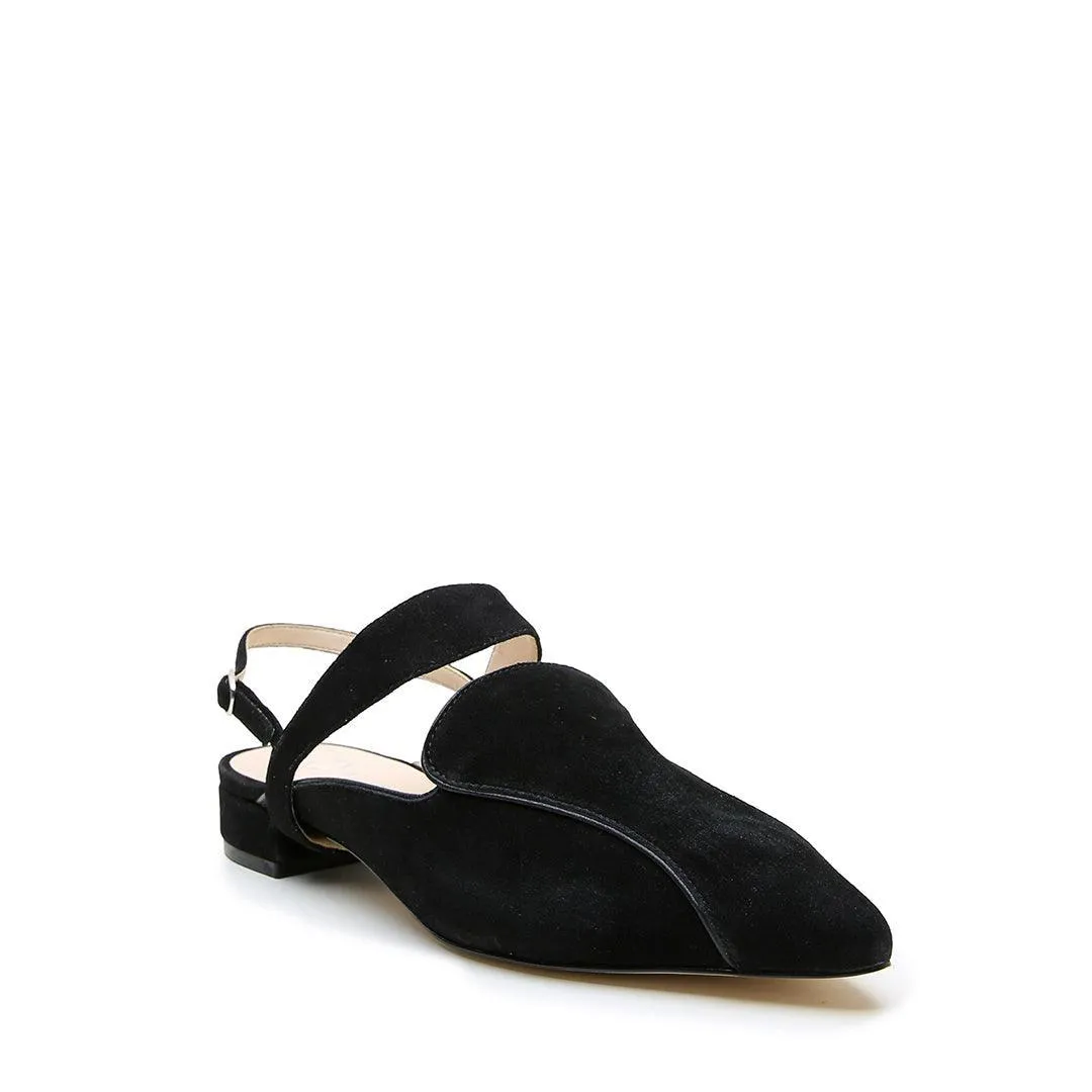Black Suede Pointed Loafer   Elsie Strap