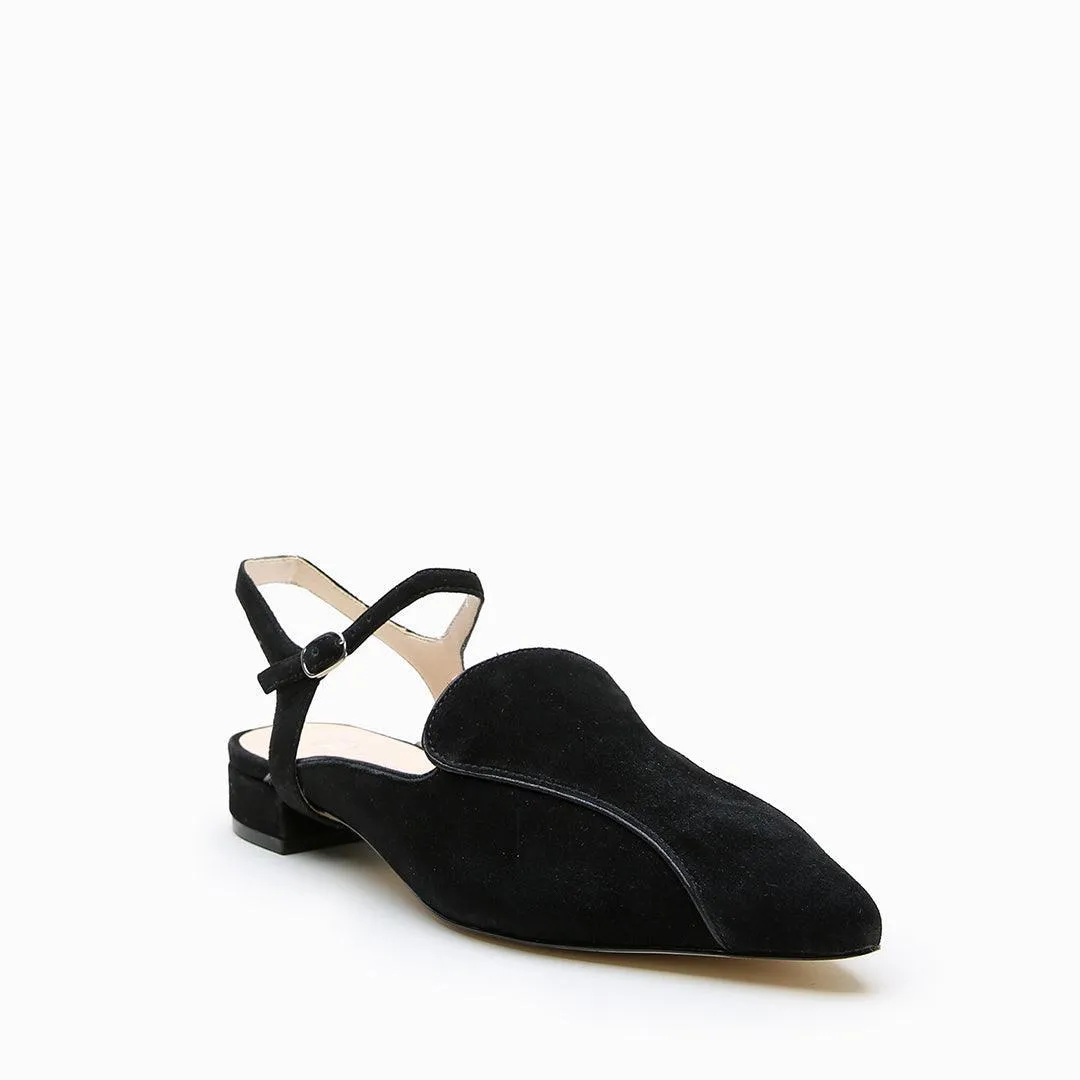 Black Suede Pointed Loafer   Jackie Strap