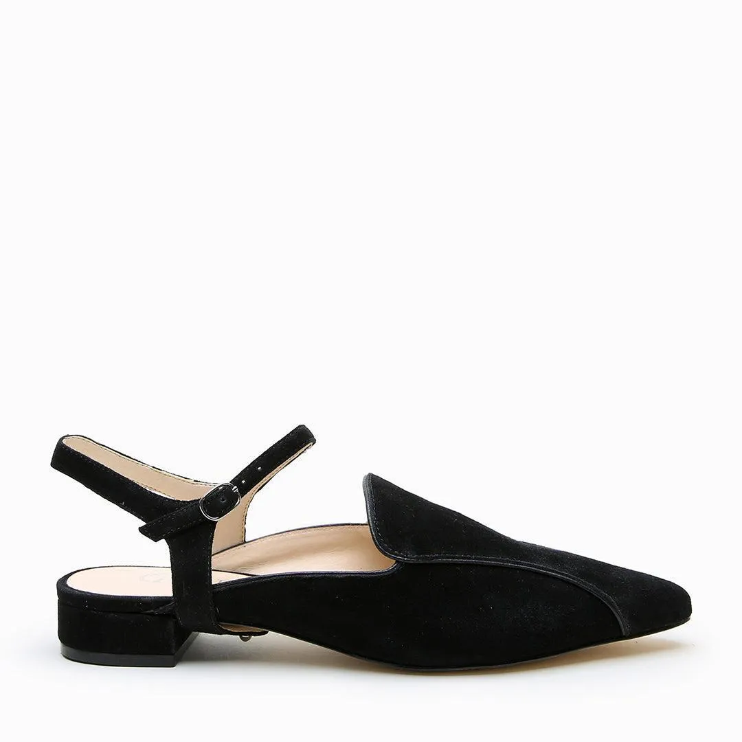 Black Suede Pointed Loafer   Jackie Strap