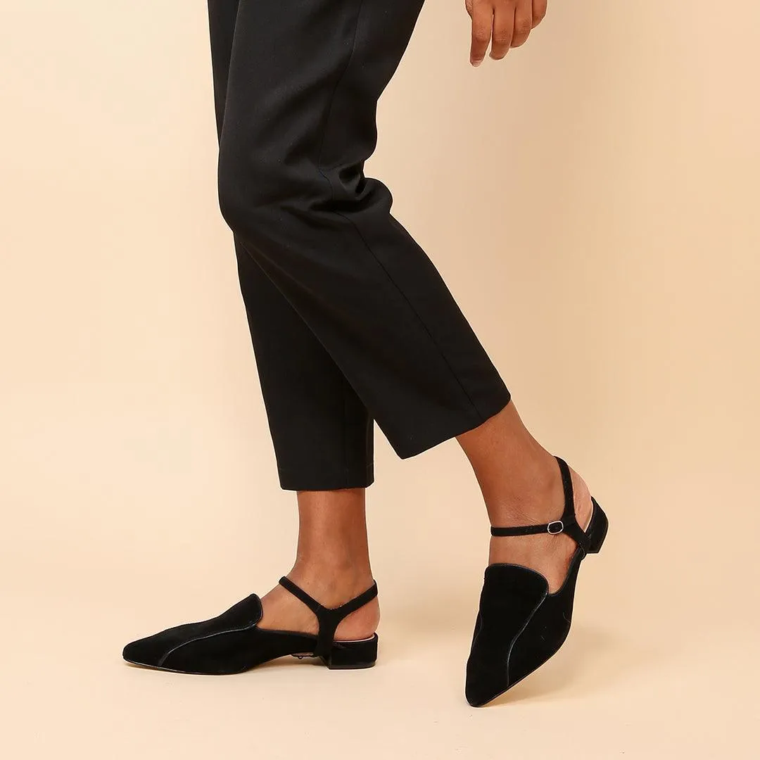 Black Suede Pointed Loafer   Jackie Strap