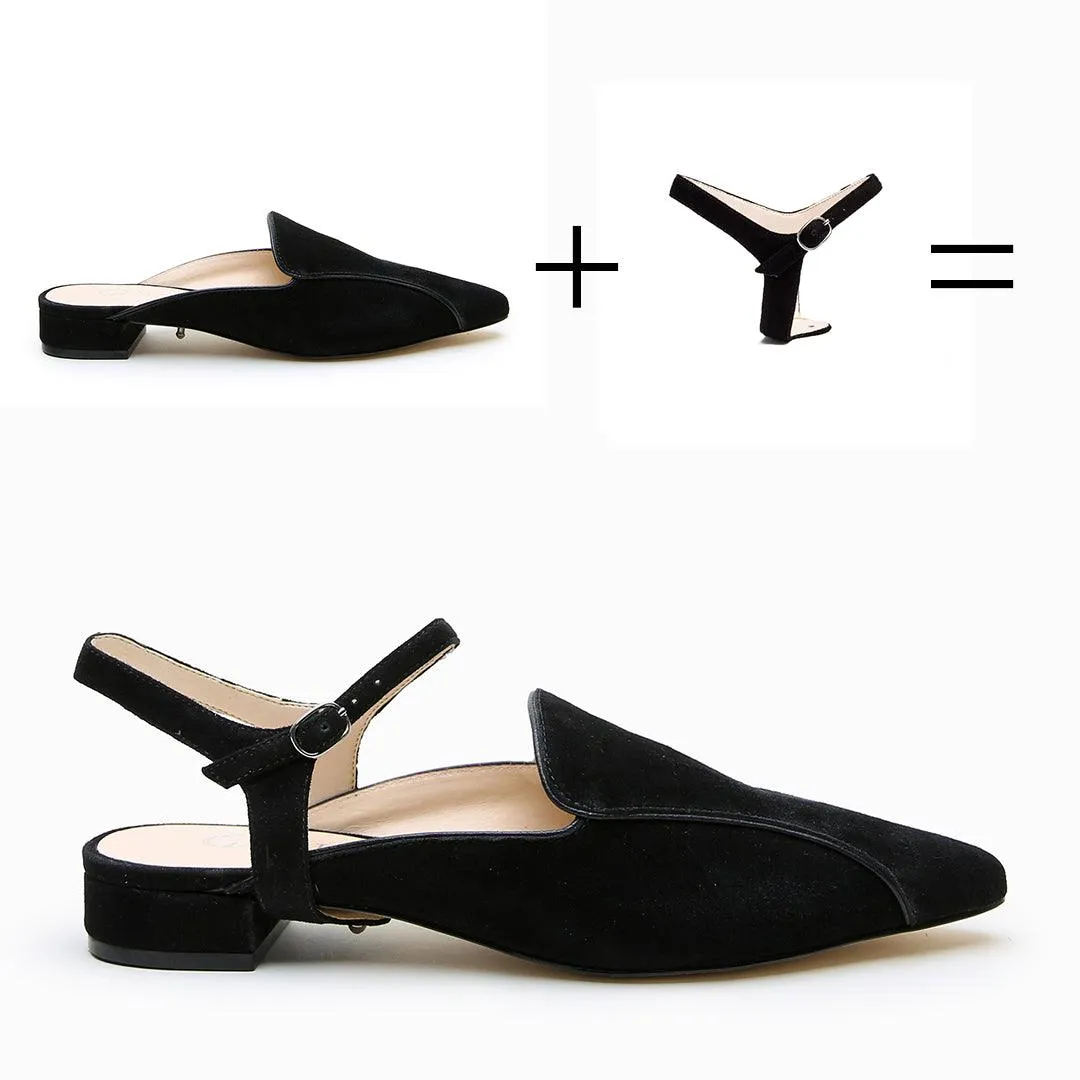 Black Suede Pointed Loafer   Jackie Strap