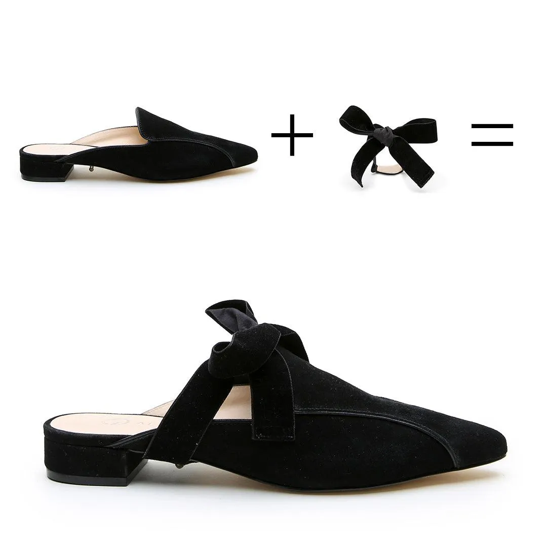 Black Suede Pointed Loafer   Marie Strap