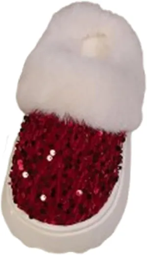 Bling Sequin Slippers for Women Men Fuzzy House Slip On Indoor Outdoor Furry Fleece Lined Ladies Home Shoes Anti-Skid Rubber Hard Thick Sole(40/41 EU, Red)