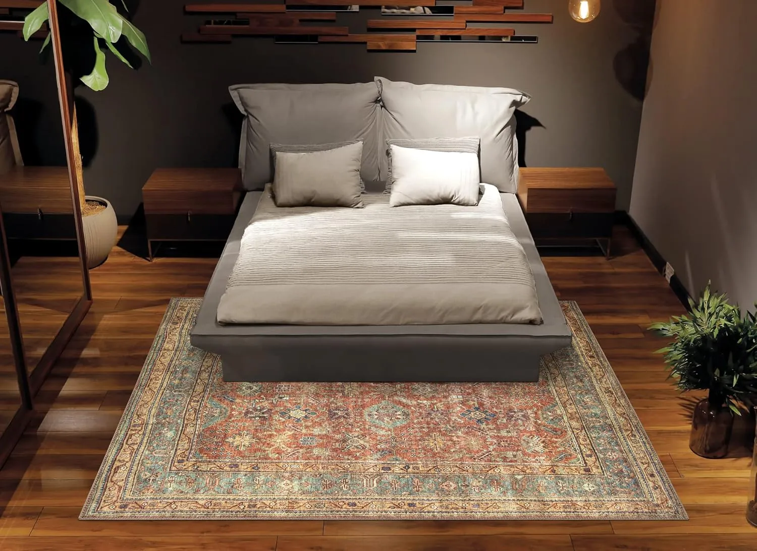 Bloom Rugs Washable Non-Slip 9' x 12' Rug - Terracotta/Mustard Traditional Area Rug for Living Room, Bedroom, Dining Room, and Kitchen - Exact Size: 9' x 12'
