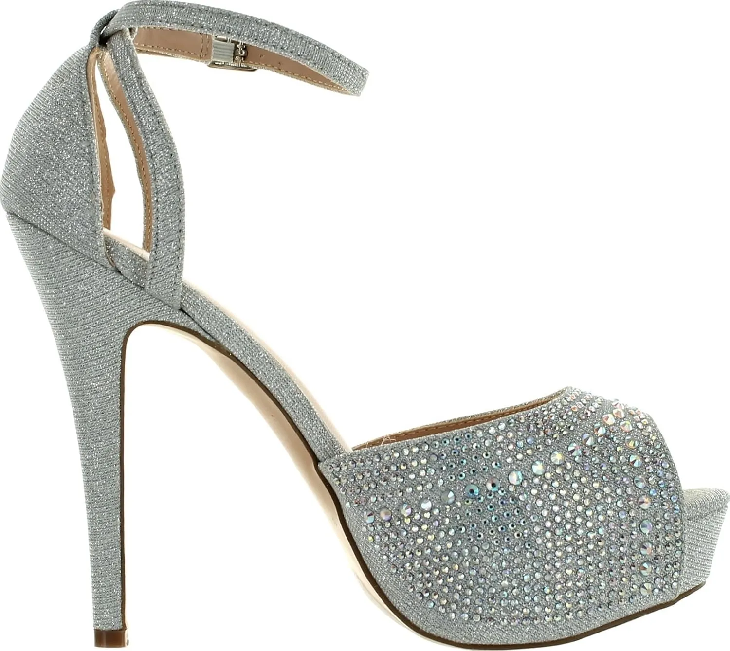 Blossom Womens Vice-126 Bridal Formal Evening Party Ankle Strap High Heel Peep Toe Glitter Sandal