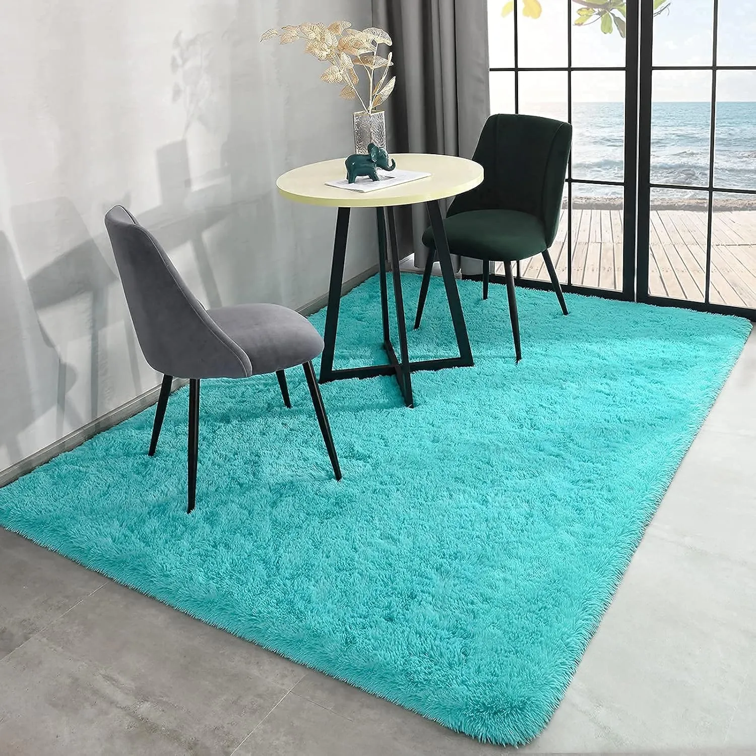Blue Area Rugs for Bedroom Living Room, 4x5.9 Soft Non-Slip Rug Fluffy Shag, Fuzzy Indoor Shaggy Carpet for Dorm Home Decor