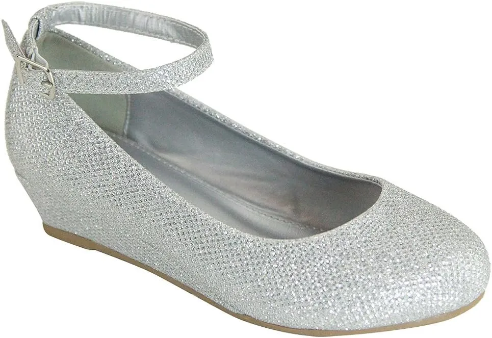 Blue Lemon Girls Glitter Ankle Strap Wedge (Little Girl/Big Girl) - Dressy, Wedding, Holiday