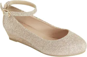Blue Lemon Girls Glitter Ankle Strap Wedge (Little Girl/Big Girl) - Dressy, Wedding, Holiday