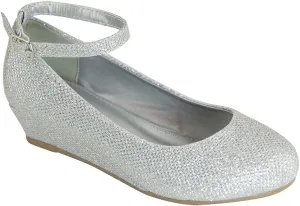 Blue Lemon Girls Glitter Ankle Strap Wedge (Little Girl/Big Girl) - Dressy, Wedding, Holiday