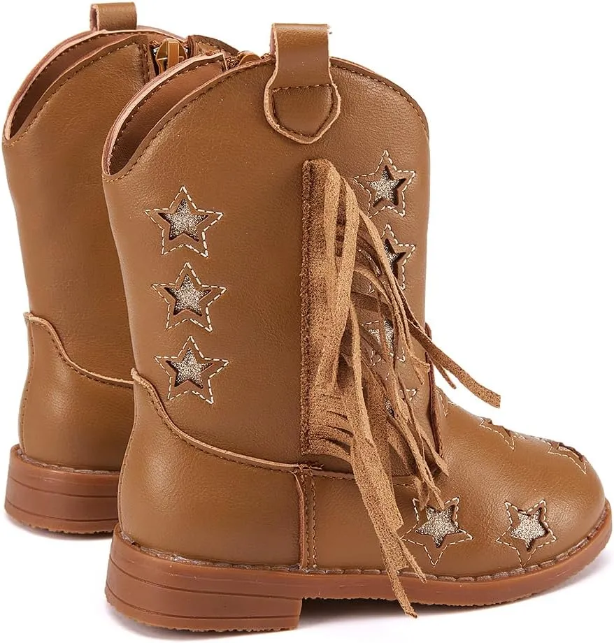 BMCiTYBM Toddler Girls Cowgirl Boots Little Kids Mid Calf Western Cowboy Pointed Toe Riding Shoes Tassels Glitter
