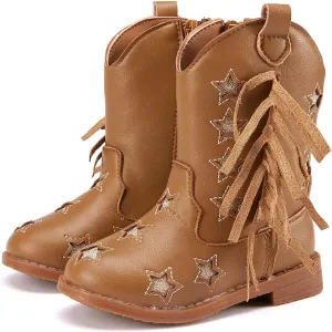 BMCiTYBM Toddler Girls Cowgirl Boots Little Kids Mid Calf Western Cowboy Pointed Toe Riding Shoes Tassels Glitter