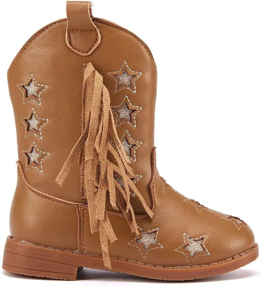 BMCiTYBM Toddler Girls Cowgirl Boots Little Kids Mid Calf Western Cowboy Pointed Toe Riding Shoes Tassels Glitter