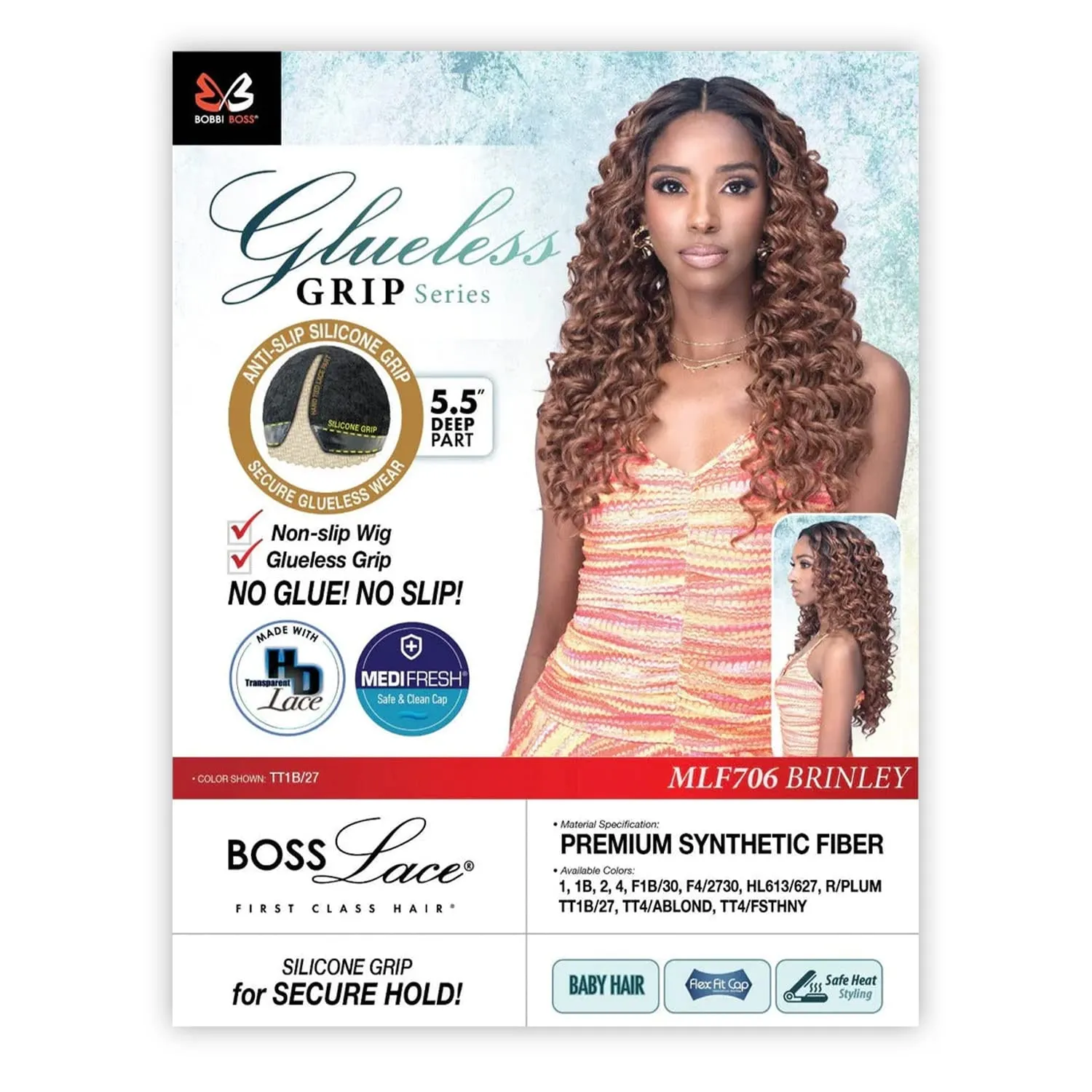 BOBBI BOSS HD Lace Front Wig Glueless Grip Series 5.5" Deep Part MediFresh MLF706 Brinley (R/PLUM)