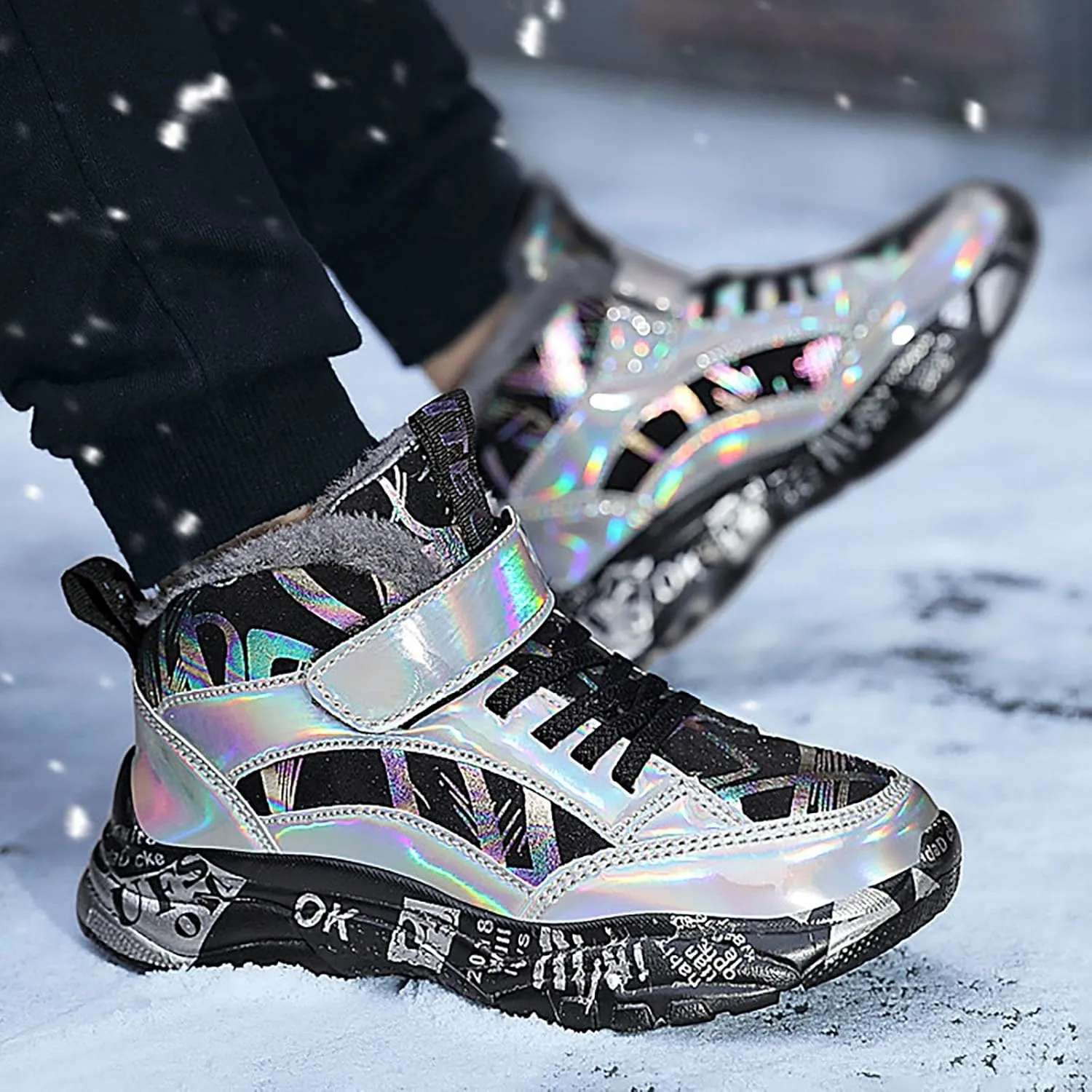 Boys Snow Boots Winter Waterproof Slip Resistant Sneakers Faux Fur Lined Winter Boots Cold Weather Shoes