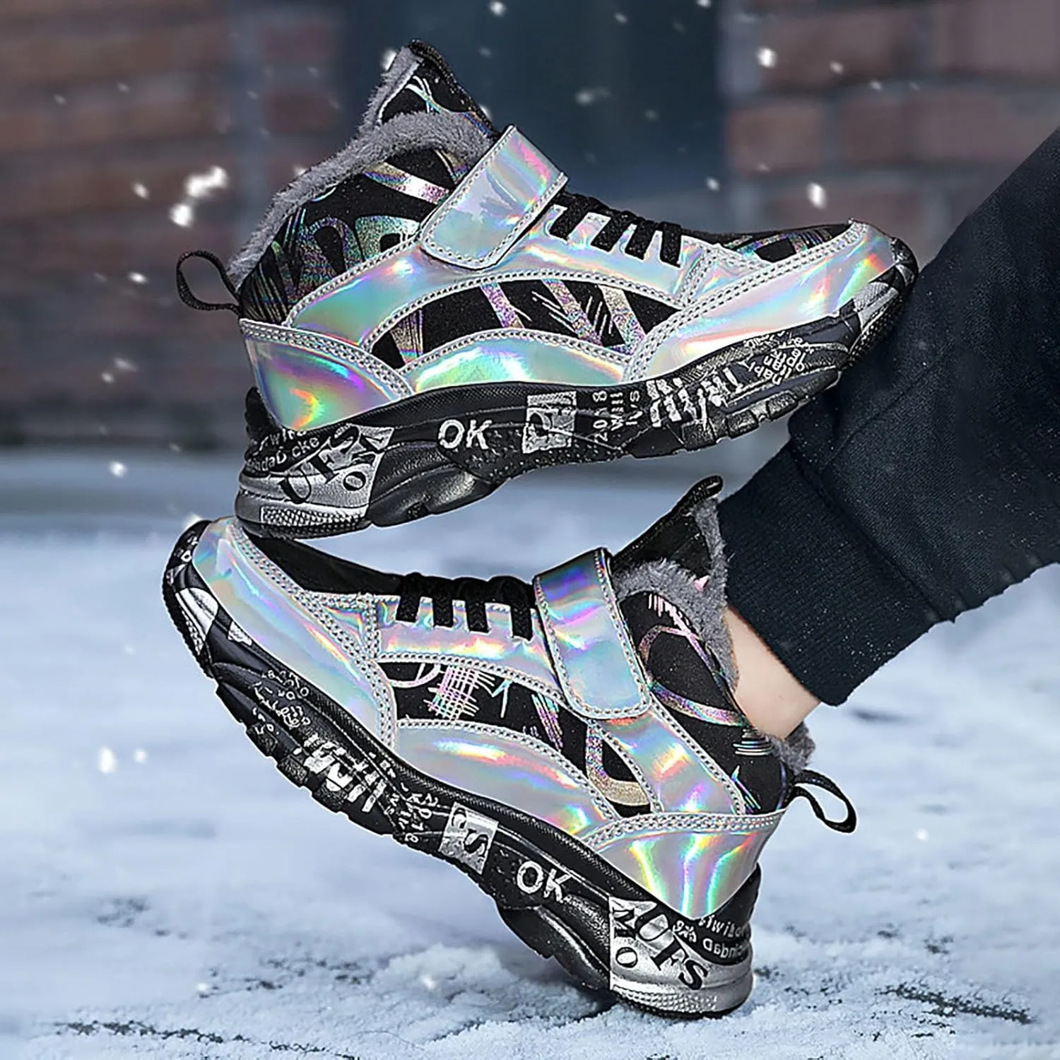 Boys Snow Boots Winter Waterproof Slip Resistant Sneakers Faux Fur Lined Winter Boots Cold Weather Shoes