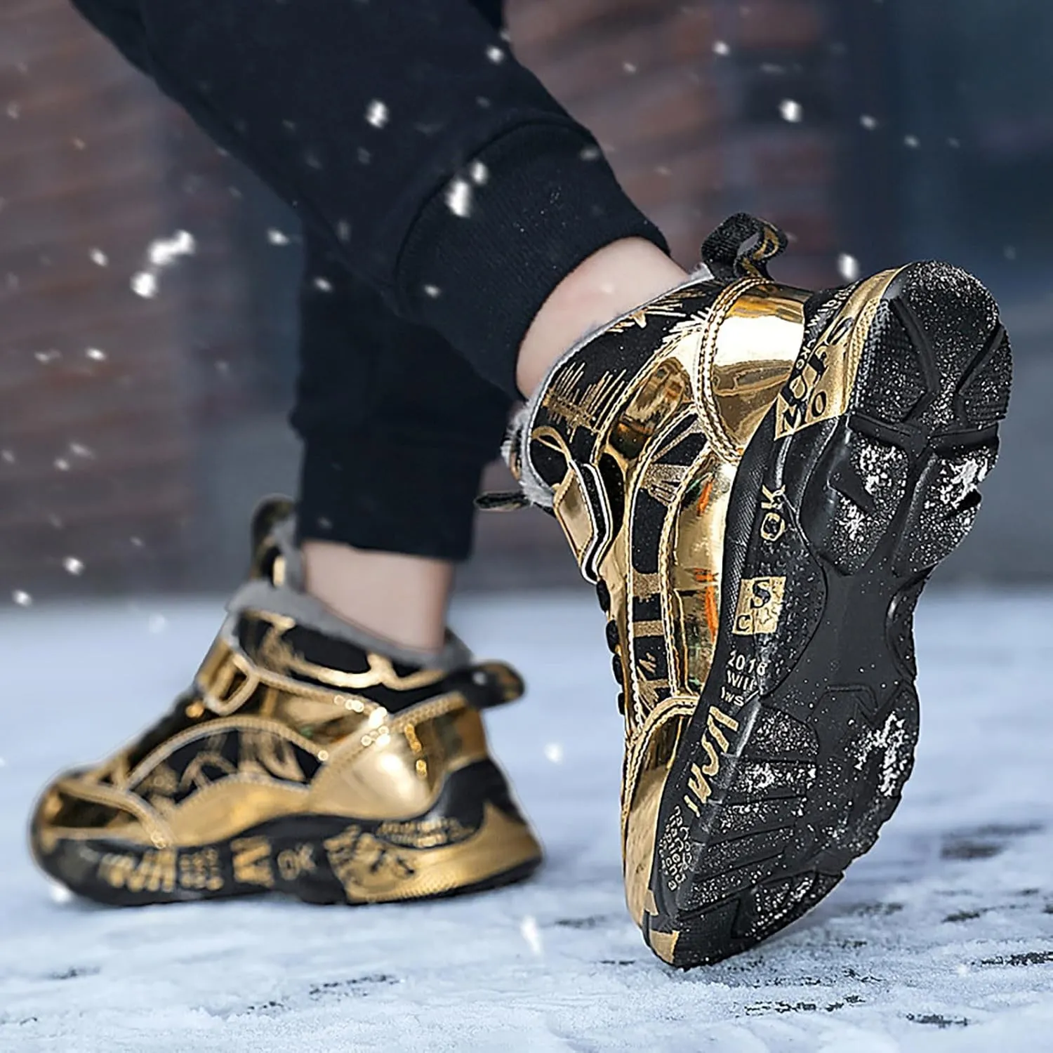 Boys Snow Boots Winter Waterproof Slip Resistant Sneakers Faux Fur Lined Winter Boots Cold Weather Shoes