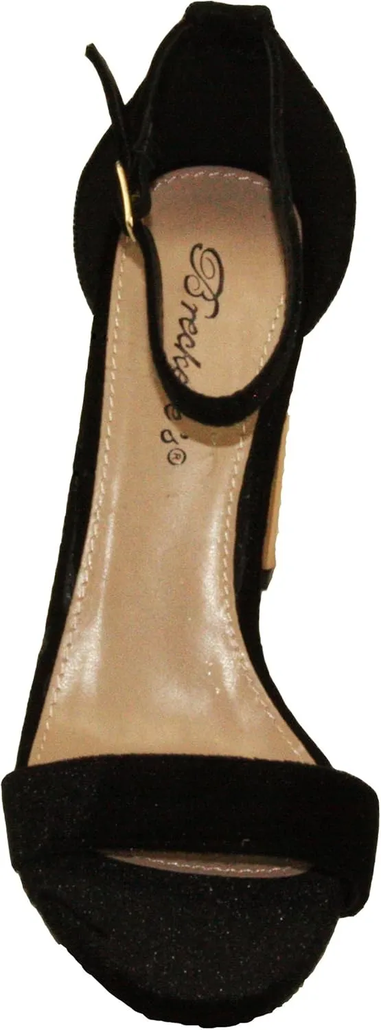 Breckelle's Women's Devie-04 Open-Toe Adjustable Ankle Strap Velvet Chunky Round High Heel Sandals