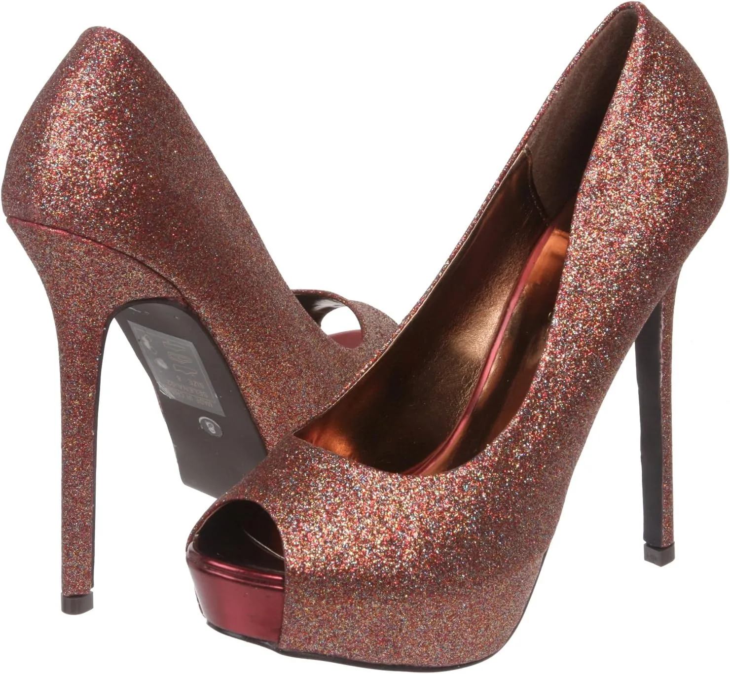 Breckelle's Women's High Heel Glitter Platform Open Toe Pumps