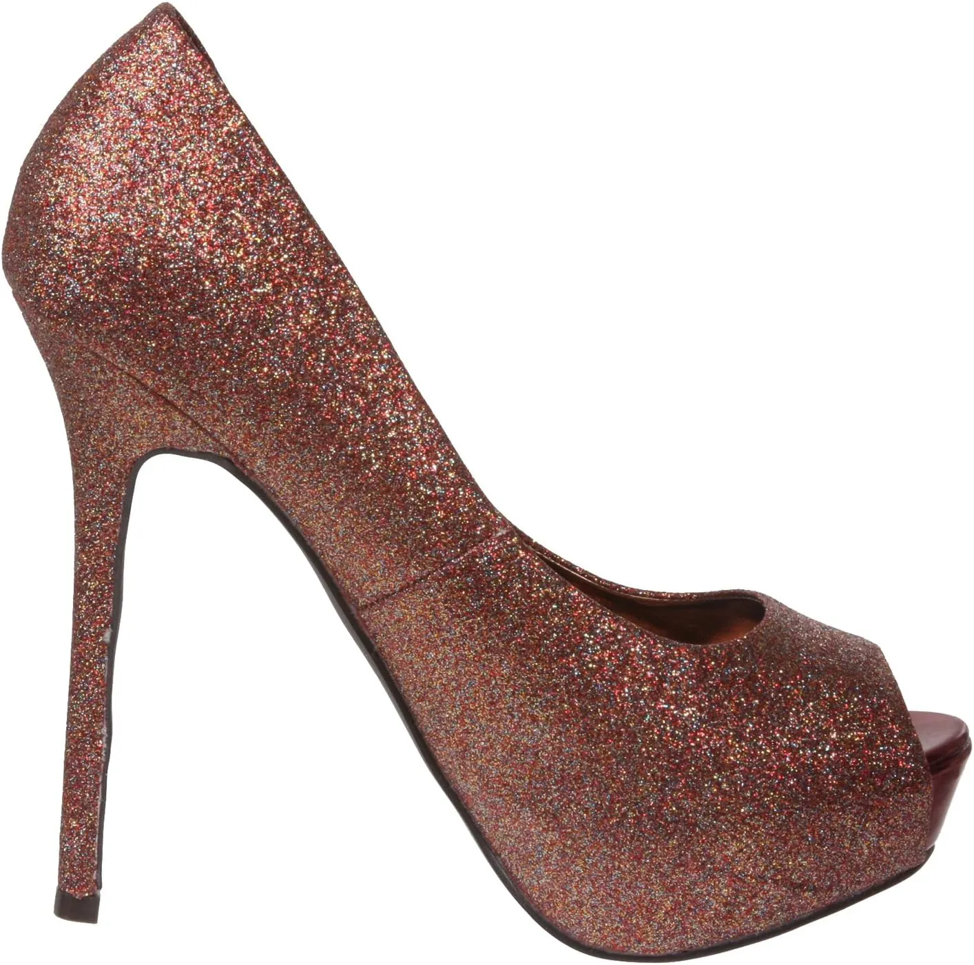 Breckelle's Women's High Heel Glitter Platform Open Toe Pumps