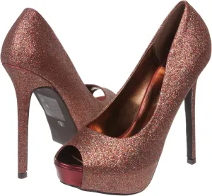 Breckelle's Women's High Heel Glitter Platform Open Toe Pumps