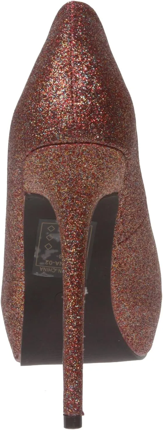 Breckelle's Women's High Heel Glitter Platform Open Toe Pumps