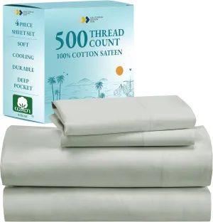 California Design Den Full Size Sateen Sheet Set - 100% Extra Long Staple Cotton 500 Thread Count, Silver Sage Sheet Set, Lightweight Bed Set for Ultimate Comfort, Deep Pocket Fits 16 Inch Mattresses