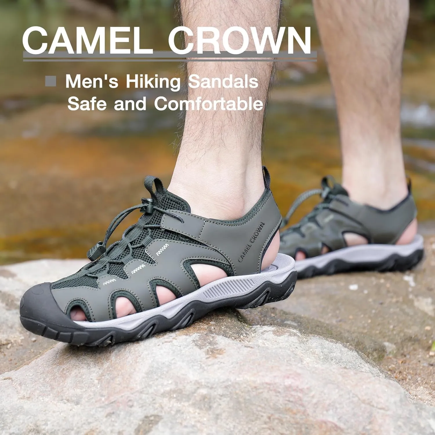 CAMEL CROWN Men's Hiking Sandals Anti-Slipping Athletic Water Shoes with Arch Support Closed Toe Outdoor Summer Camping Sandal for Beach