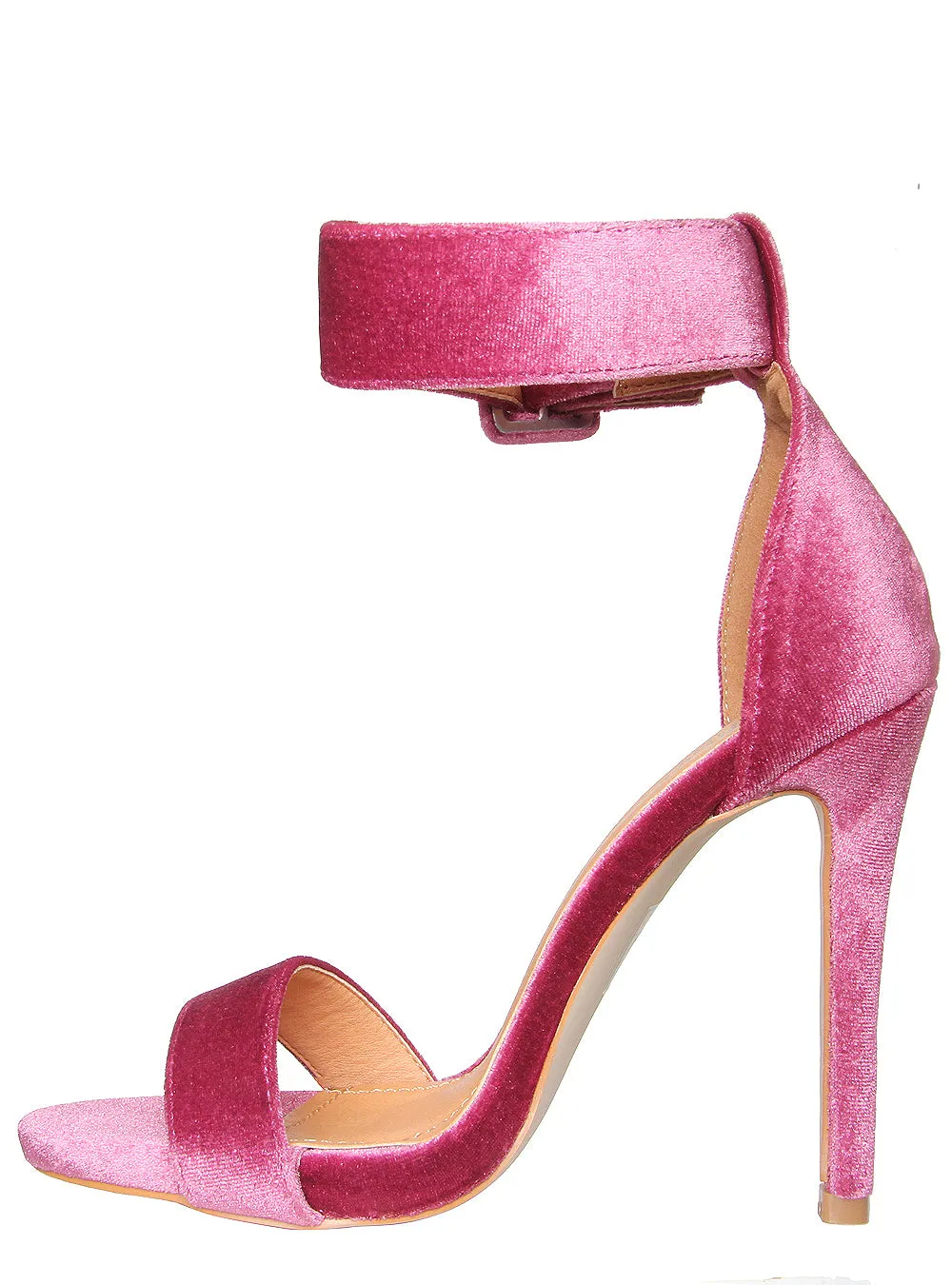 Camille Mauve Velvet Buckle Strap Heels