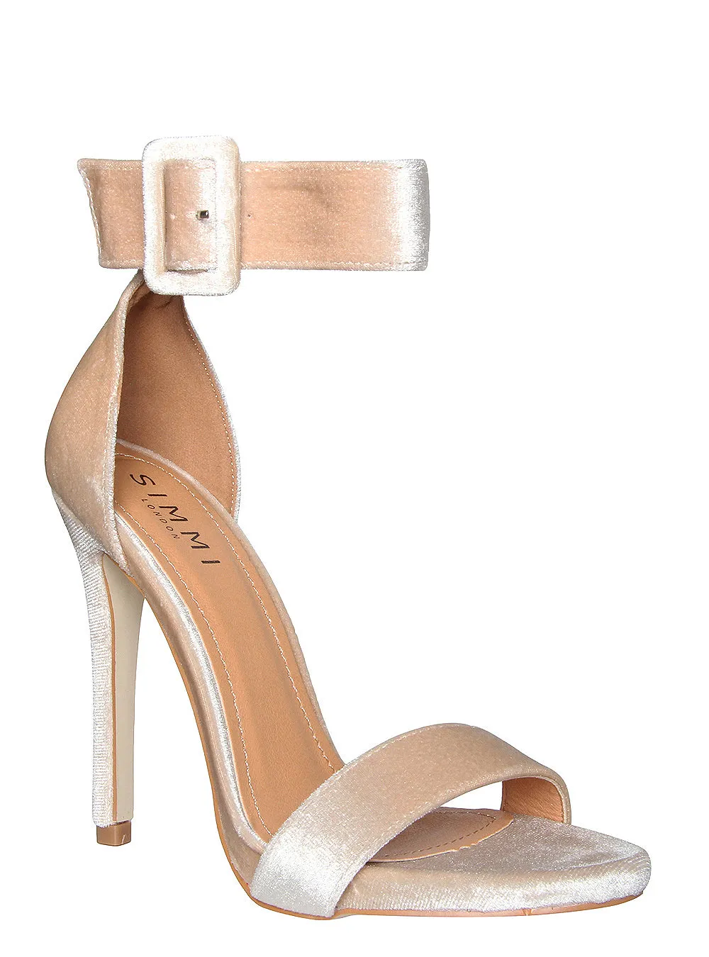 Camille Nude Velvet Buckle Strap Heels