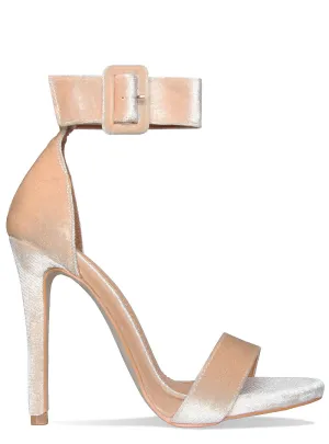 Camille Nude Velvet Buckle Strap Heels
