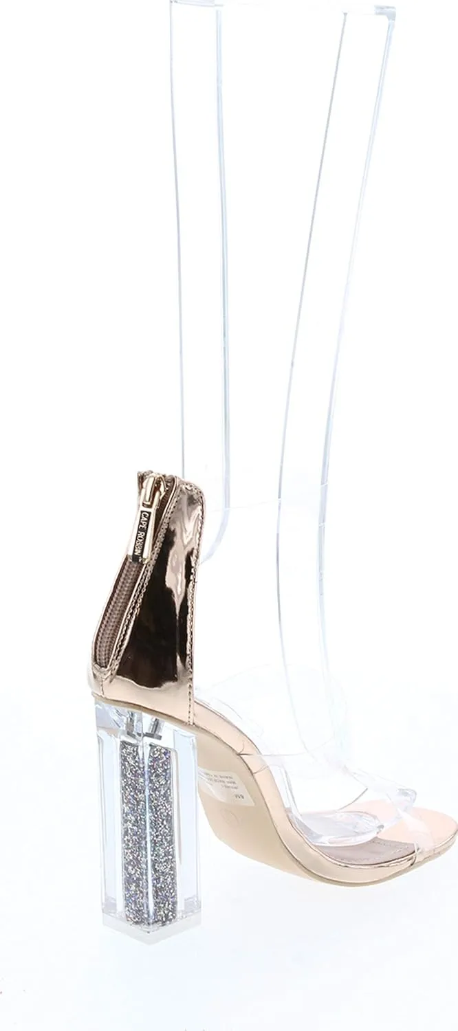 Cape Robbin Maria-7 Seller Lucite Clear Perspex Glitter Block Heel Sandals Black
