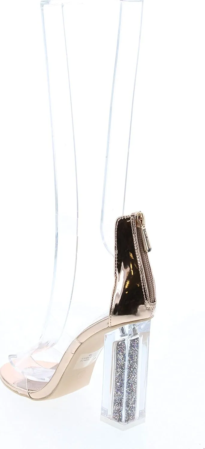 Cape Robbin Maria-7 Seller Lucite Clear Perspex Glitter Block Heel Sandals Black