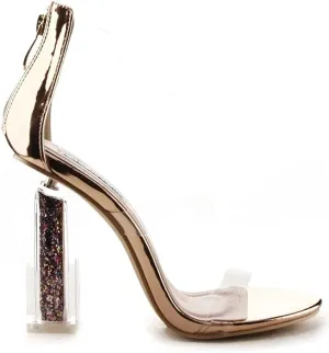 Cape Robbin Maria-7 Seller Lucite Clear Perspex Glitter Block Heel Sandals Black