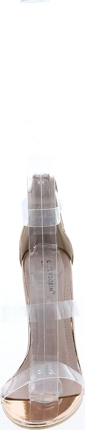 Cape Robbin Maria-7 Seller Lucite Clear Perspex Glitter Block Heel Sandals Black