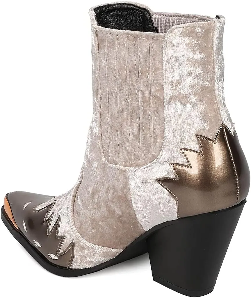 Cape Robbin Women Mixed Media Pointy Toe Flame Pattern Cowboy Bootie HJ88