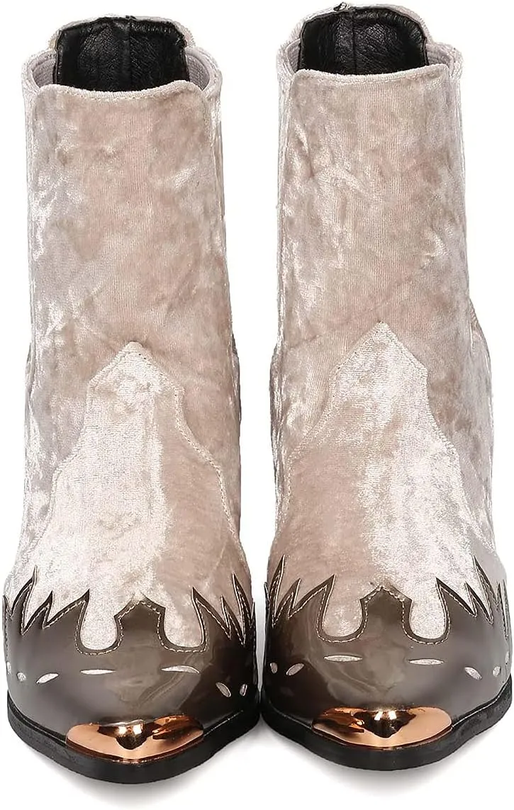 Cape Robbin Women Mixed Media Pointy Toe Flame Pattern Cowboy Bootie HJ88