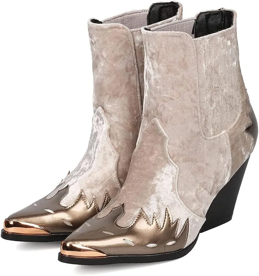 Cape Robbin Women Mixed Media Pointy Toe Flame Pattern Cowboy Bootie HJ88