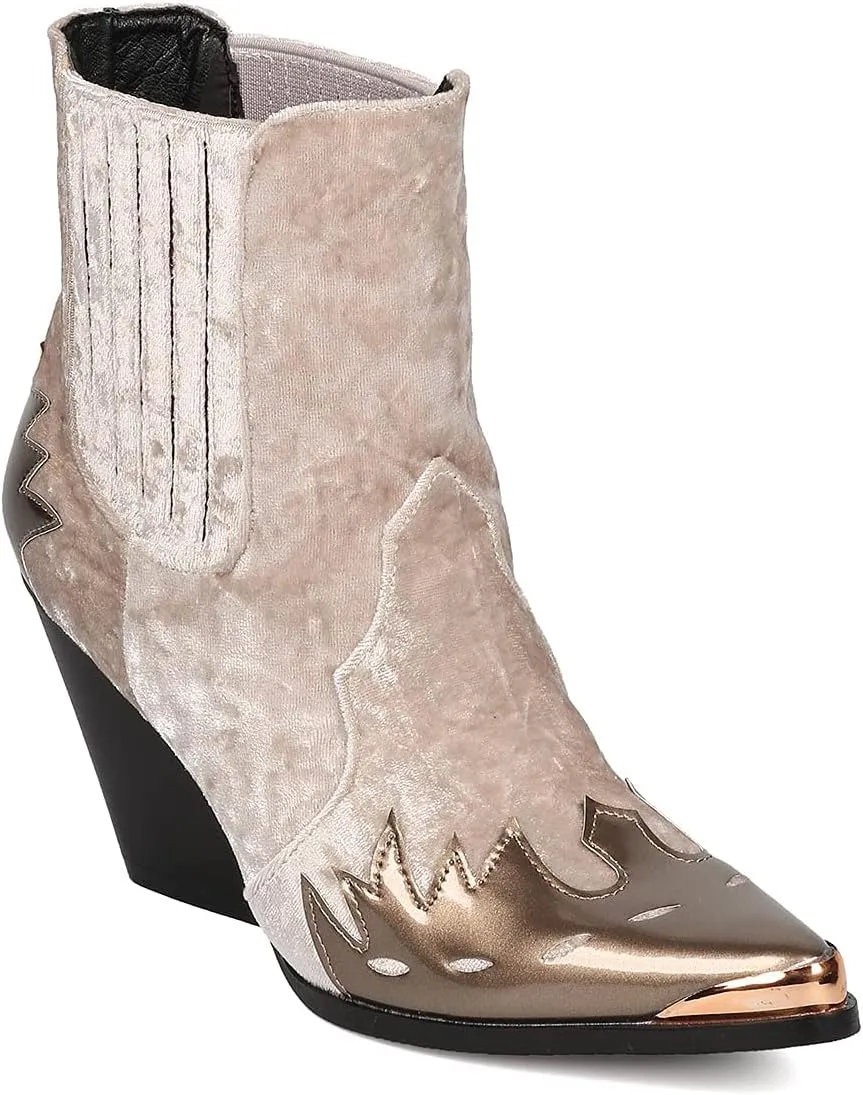 Cape Robbin Women Mixed Media Pointy Toe Flame Pattern Cowboy Bootie HJ88