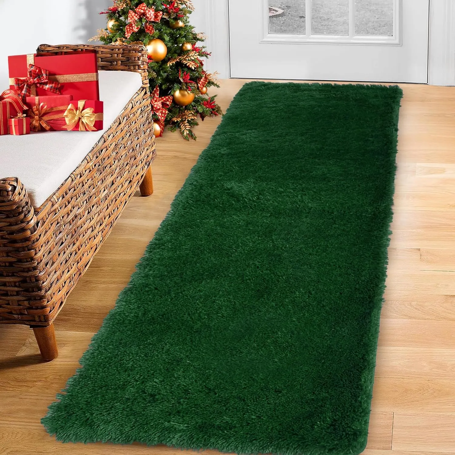 CAROMIO 2x8 Feet Plush Fluffy Rug, Green, Runner, Area Rug, Shag Furry Hallway Runner Rug, Non Shedding Floor Cover for Bedroom, Living Room, Nursery, Children Room, Decorative