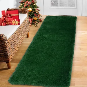 CAROMIO 2x8 Feet Plush Fluffy Rug, Green, Runner, Area Rug, Shag Furry Hallway Runner Rug, Non Shedding Floor Cover for Bedroom, Living Room, Nursery, Children Room, Decorative